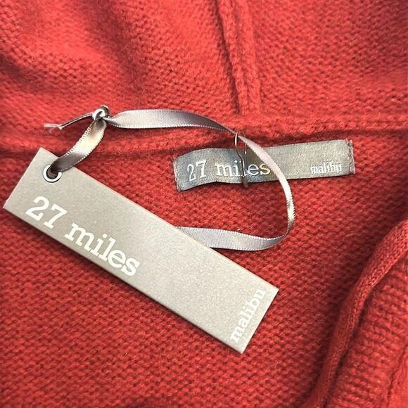 NWT 27 Miles Malibu Cashmere Poncho with Hood Tasseled Hem Burnt Orange XS - Picture 9 of 10